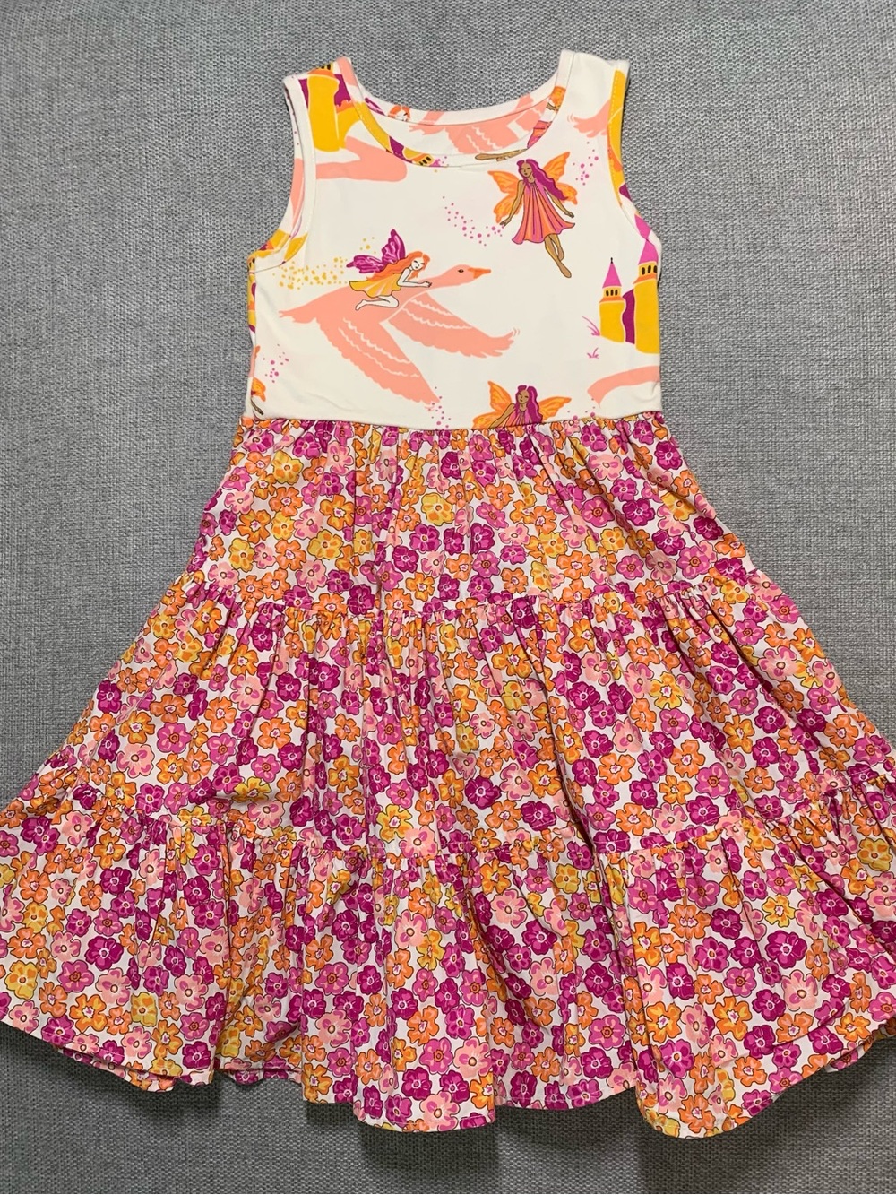 Girls' 5-6y Fairy Tiered Dress in Pink & Orange